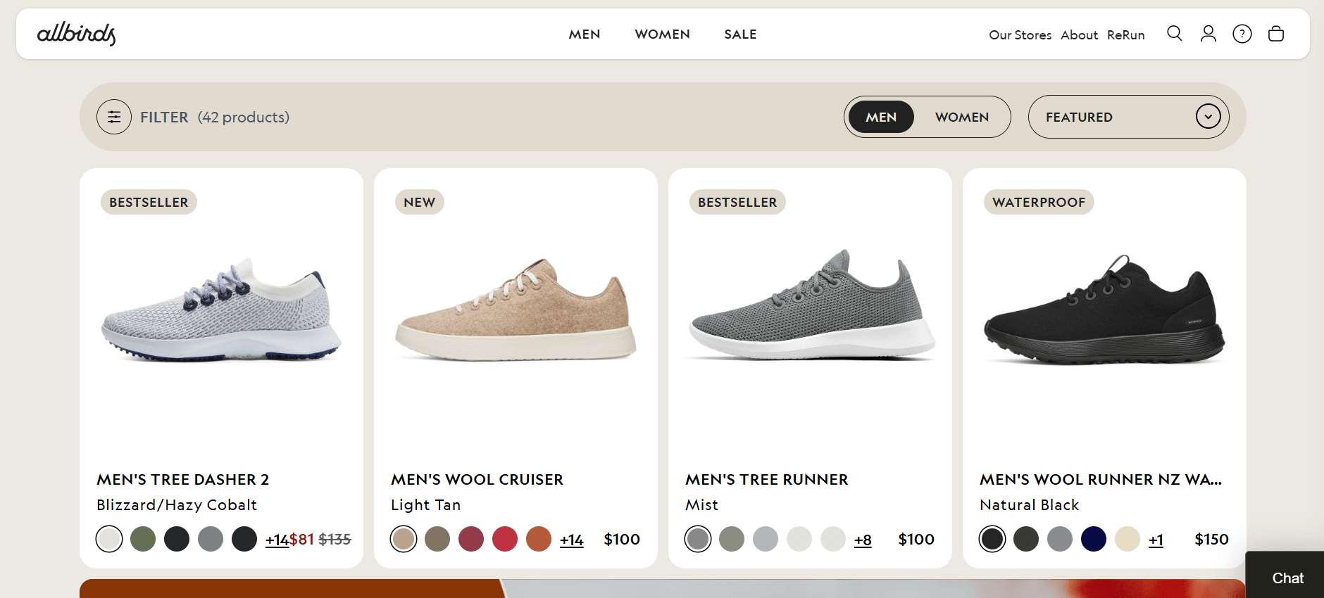 All Birds ecommerce page